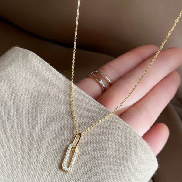 Titanium Steel 18K Gold Plated IG Style Elegant Simple Style Inlay Paper Clip Oval Zircon Pendant Necklace