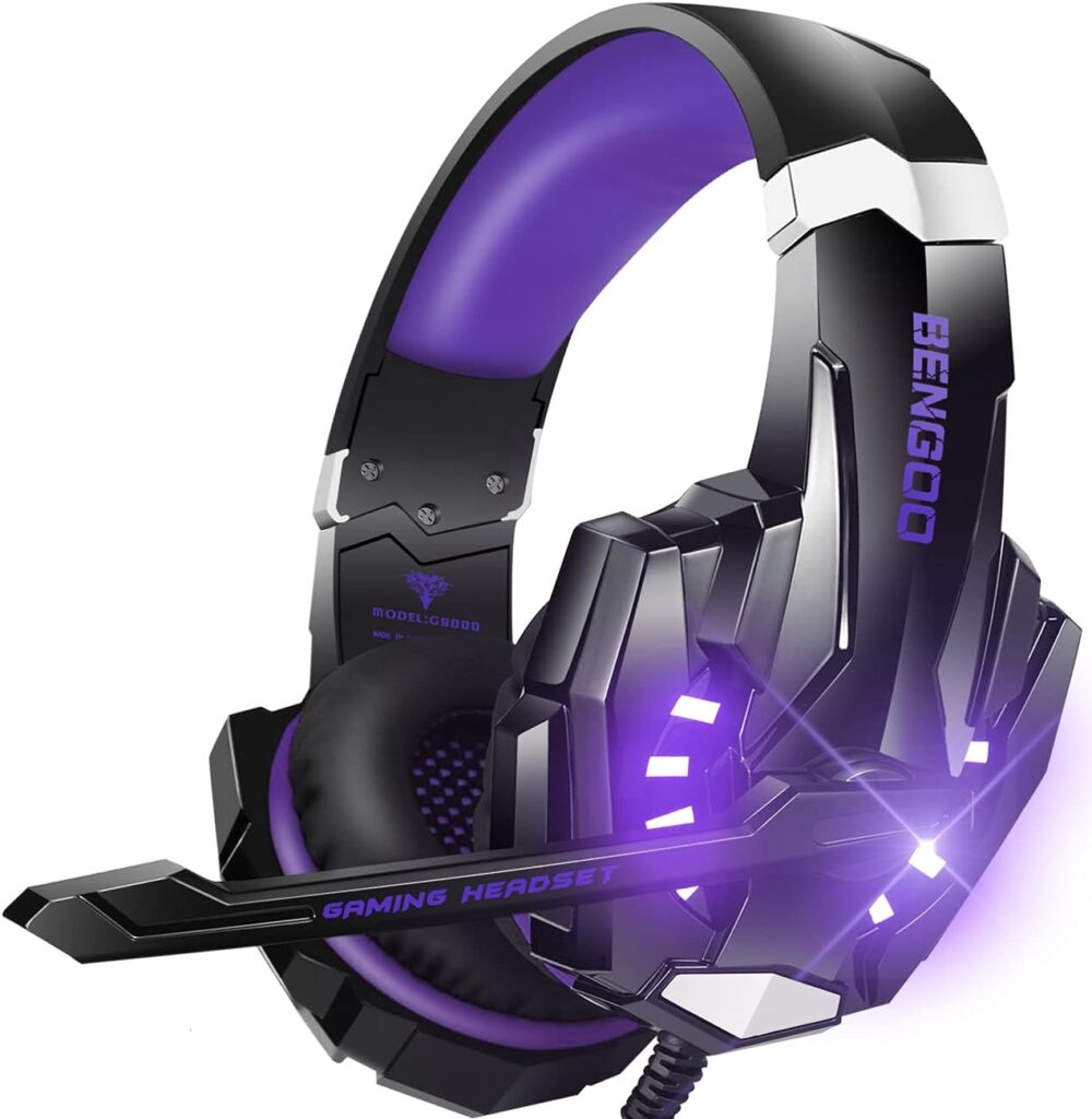 BENGOO G9000 Purple Gaming Headset with Microphone, LED Light, and Surround Sound for PS5, PC, Xbox