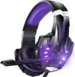 BENGOO G9000 Purple Gaming Headset with Microphone, LED Light, and Surround Sound for PS5, PC, Xbox