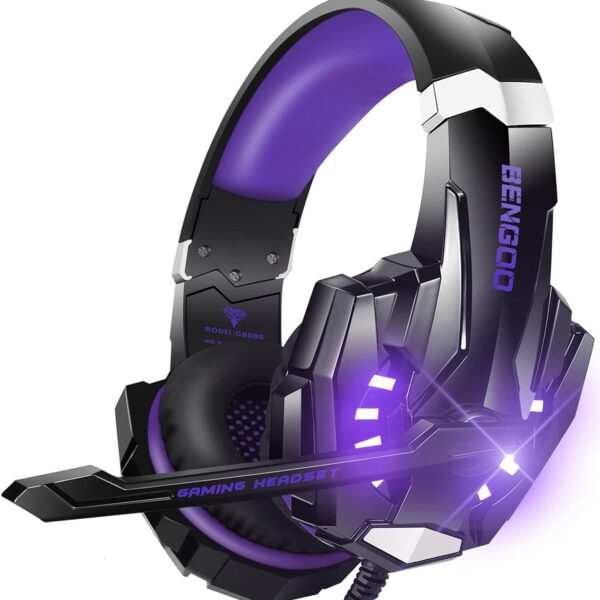 BENGOO G9000 Purple Gaming Headset with Microphone, LED Light, and Surround Sound for PS5, PC, Xbox