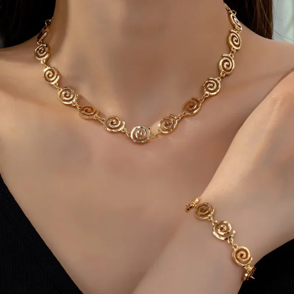 Elegant Spiral Design Women's Jewelry Set – Alloy Necklace & Bracelet for Formal & Casual Wear