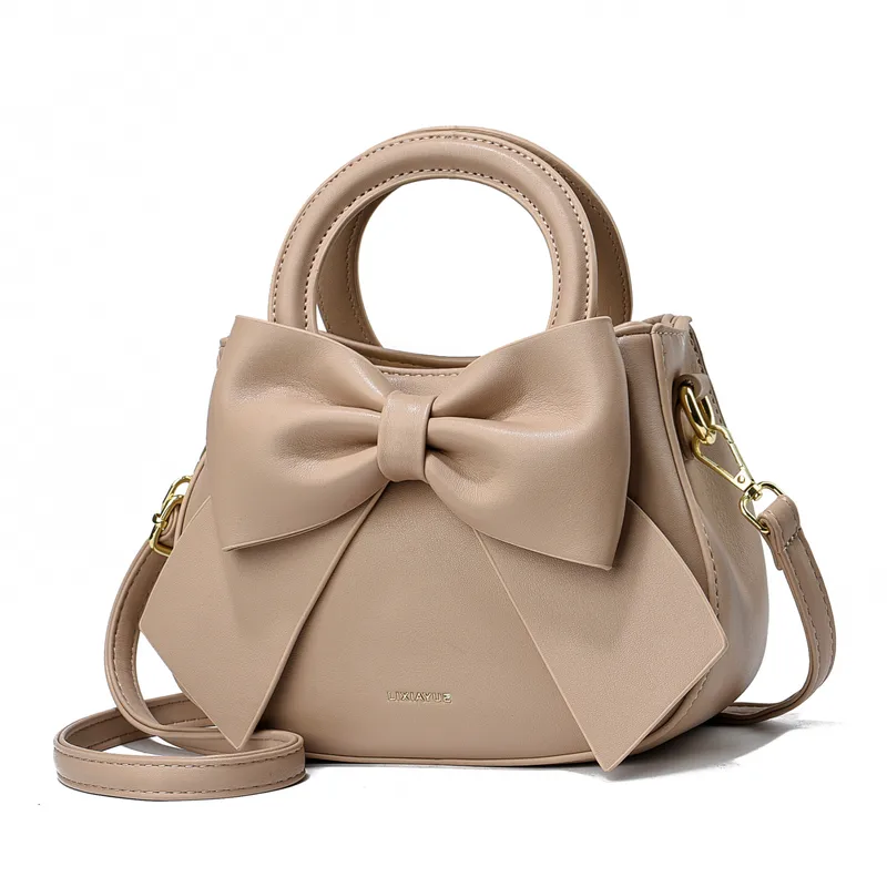 Women’s small PU leather handbag with butterfly knot design, crossbody and shoulder style