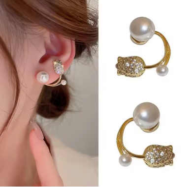 Elegant pearl tulip flower earrings for women, unique floral design jewelry gift