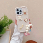 3D DIY Wave Cute Bear Phone Case for iPhone 16 15 14 13 Pro Max Korean Style Soft Cover