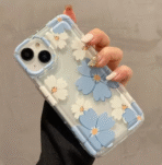 Blue premium flower transparent iPhone case with bumper edges – fits iPhone 16 to iPhone SE2