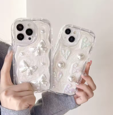3D pearl bow glitter phone case on iPhone – clear soft silicone shockproof cute cover for iPhone 14 13 12 11 15 16 Pro Max Plus