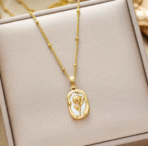 Gold rose pendant necklace for women made of waterproof stainless steel, floral design ideal for weddings or daily wear