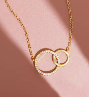 Minimalist stainless steel double circle pendant necklace for women, dainty thin chain fashion jewelry on neck