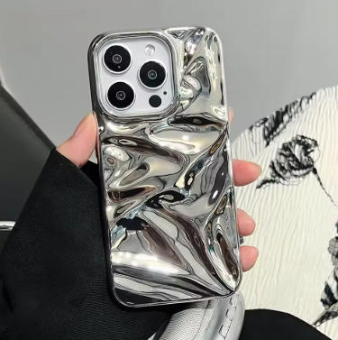 Fashion Plating Glossy Laser Wrinkle Sparkle Case for iPhone with Meteorite Texture Bumper Cover