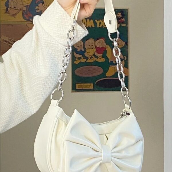 Elegant women’s PU leather shoulder bag with bow knot and square zipper design