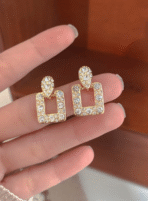 Andkiss rhinestone square drop earrings for women, elegant and stylish jewelry