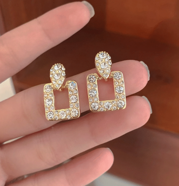 Andkiss rhinestone square drop earrings for women, elegant and stylish jewelry