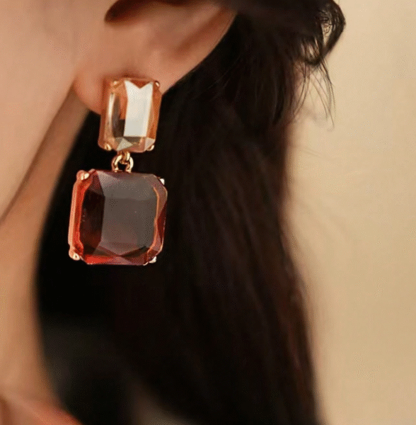 Minimalist square-shaped glass crystal drop earrings with rhinestones for women, bridesmaid wedding jewelry