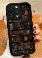 Black library bookshelf pattern TPU shockproof phone case compatible with Apple iPhone series
