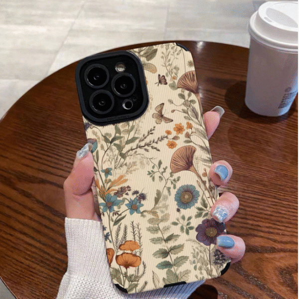 Retro floral and striped TPU phone case, soft protective iPhone cover with vintage design