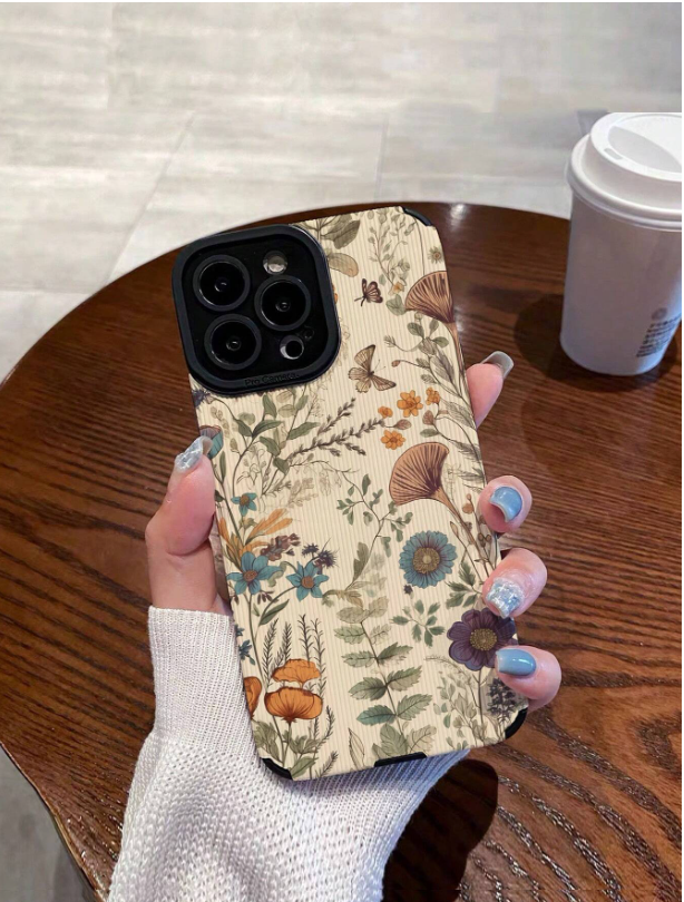 Retro floral and striped TPU phone case, soft protective iPhone cover with vintage design