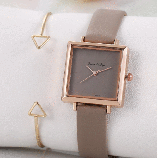 Square Pointer Quartz Watch & Bracelet Set – Stylish Women’s Wristwatch Combo